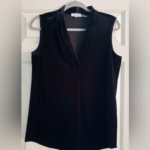 Calvin Klein Elegant Black Velvet V-Neck Blouse